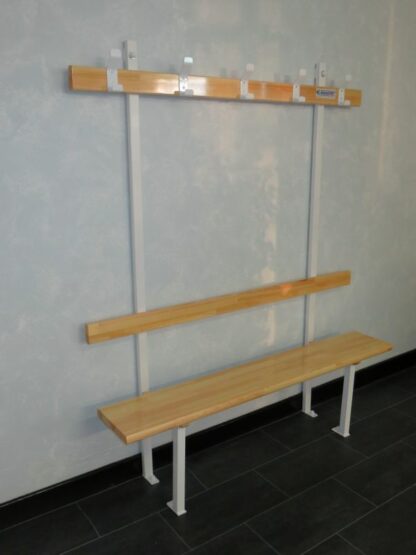 BANC VESTIAIRE MONOBLOC - DOSSIER ET PORTE PATÈRES – SAPIN LAMELLÉ COLLÉ - FIXATION MUR/SOL