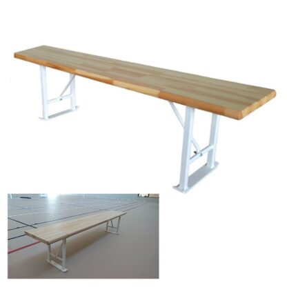 BANC - ASSISE MONOLAME PIN LAMELLÉ COLLÉ  ET PIÈTEMENTS MÉTALLIQUES ANTI- POINÇONNEMENTS - L2000 X P350 X H445 MM