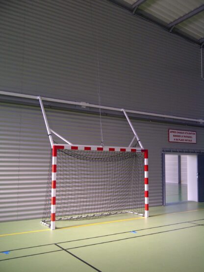 BUT DE HAND 3X2M - FACADE ALUMINIUM RELEVABLE - CAGE ARRIERE ACIER - BICOLORE ROUGE / BLANC