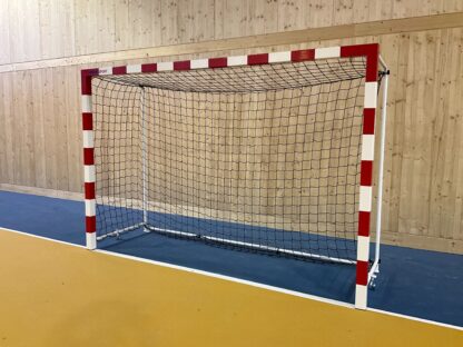 BUT DE HAND 3X2M - FACADE ALUMINIUM - CAGE ARRIERE ACIER REPLIABLE À ANCRER - BICOLORE ROUGE / BLANC