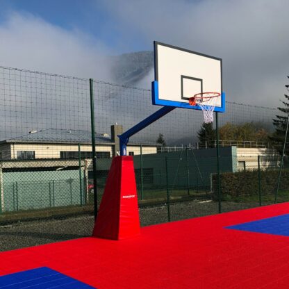BÂTI DE BASKET 3X3 MONOTUBE - GALVA PEINT EN BLANC - DÉPORT 2.25M - A SCELLER - POUR GRANDS PANNEAUX - À COMPOSER