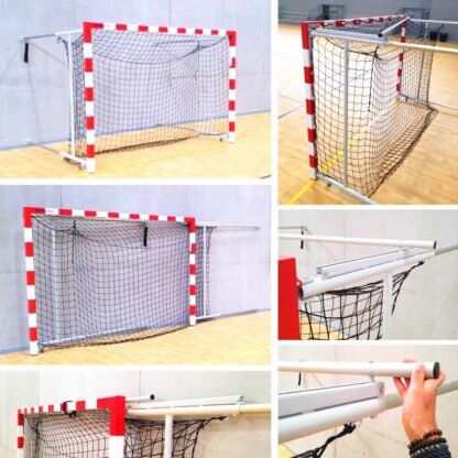 BUT DE HAND 3X2M RABATTABLE AUTOBLOCANT- FACADE ALUMINIUM - CAGE ARRIÈRE ACIER - BICOLORE ROUGE / BLANC