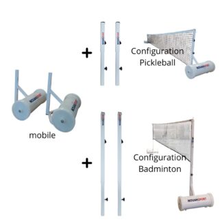 POTEAUX DE PICKLEBALL / BADMINTON 2 EN 1  AVEC RÉHAUSSES INTERCHANGEABLES - ACIER - SUR EMBASE MOBILE