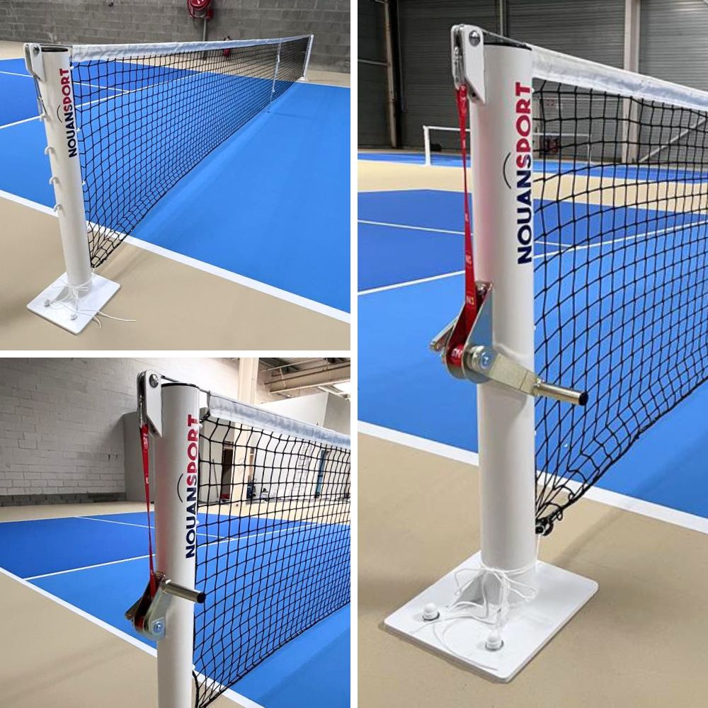 POTEAUX DE PICKLEBALL RONDS – ACIER GALVANISÉ PEINT - TENSION À SANGLE – SUR PLATINE