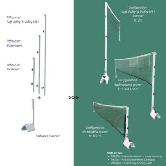POTEAUX DE SOFT VOLLEY & VOLLEY M11 / PICKLEBALL / BADMINTON - 4 EN 1 - À ANCRER