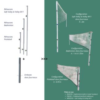POTEAUX DE SOFT VOLLEY & VOLLEY M11 / PICKLEBALL / BADMINTON - 4 EN 1 - POUR FOURREAUX