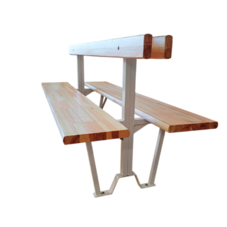 BANC DOUBLE AVEC DOSSIERS EN PIN LAMELLÉ COLLÉ - HAUTEUR TOTALE 800 MM – LARGEUR TOTALE 690MM - FIXATION AU SOL