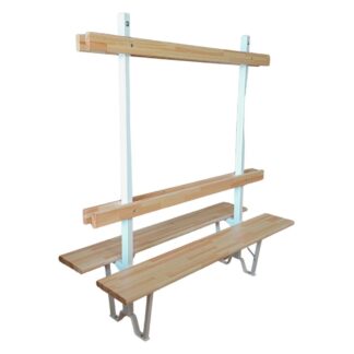 BANC DOUBLE AVEC DOSSIERS ET LISSES PATÈRES EN HÊTRE LAMELLÉ COLLÉ - HAUTEUR TOTALE 1830 MM - LARGEUR TOTALE 690 MM - FIXATION AU SOL
