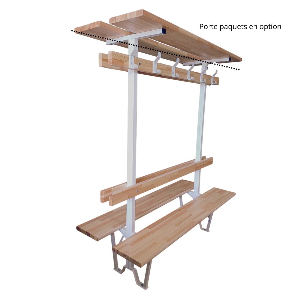 BANC DOUBLE AVEC DOSSIERS ET LISSES PATÈRES EN HÊTRE LAMELLÉ COLLÉ - HAUTEUR TOTALE 1830 MM - LARGEUR TOTALE 690 MM - FIXATION AU SOL