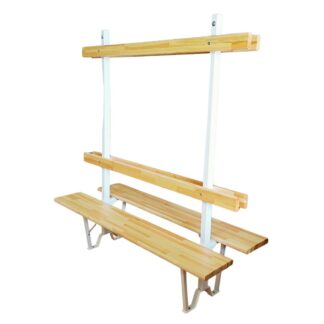 BANC DOUBLE AVEC DOSSIERS ET LISSES PATÈRES EN PIN LAMELLÉ COLLÉ - HAUTEUR TOTALE 1830 MM - LARGEUR TOTALE 690 MM - FIXATION AU SOL