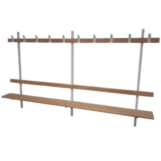 BANC PIN LAMELLÉ COLLÉ – AVEC DOSSIER & LISSE PATERES FIXATION SUR MUR PORTEUR