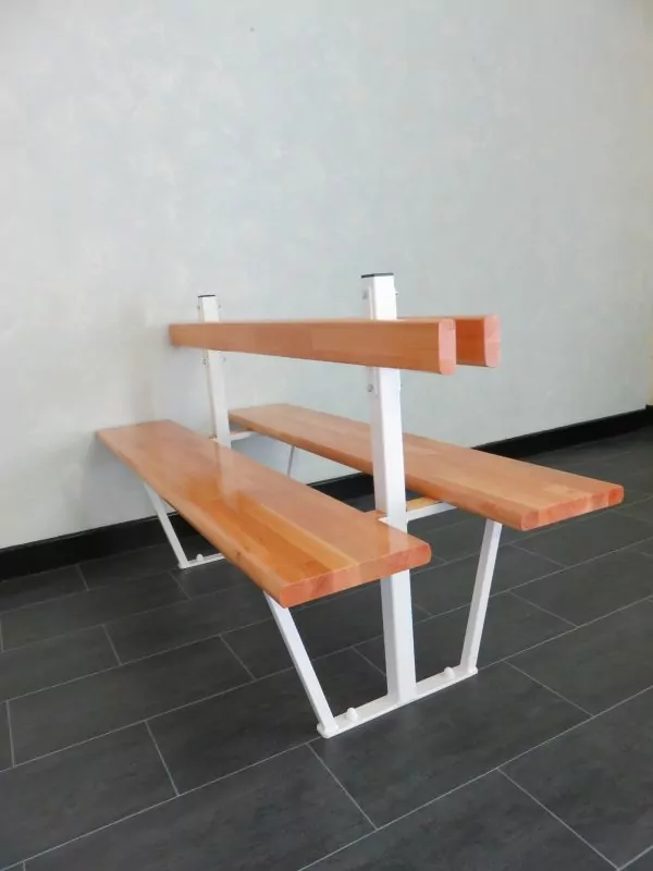 BANC DOUBLE AVEC DOSSIER - HÊTRE LAMELLÉ COLLÉ - FIXATION SOL