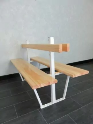BANC DOUBLE AVEC DOSSIER - SAPIN LAMELLÉ COLLÉ - FIXATION SOL
