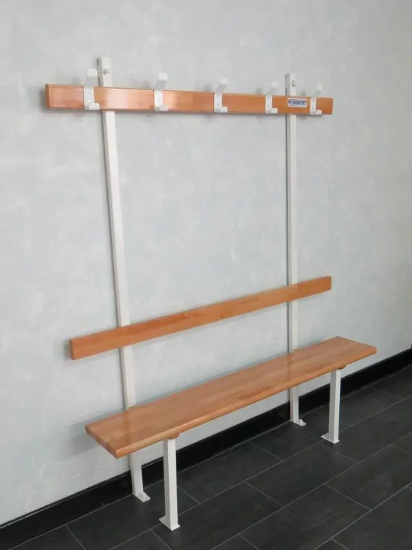 BANC VESTIAIRE MONOBLOC - DOSSIER ET PORTE PATÈRES – HÊTRE LAMÉLLÉ COLLÉ - FIXATION MUR/SOL