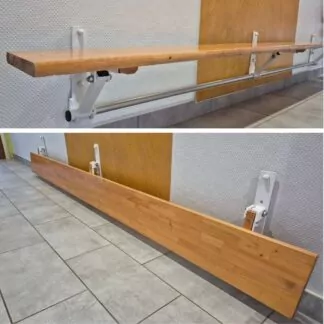 BANC RABATTABLE - ASSISE MONOLAME HÊTRE LAMELLÉ COLLÉ PROFONDEUR ASSISE 260MM - FIXATION SUR MUR PORTEUR