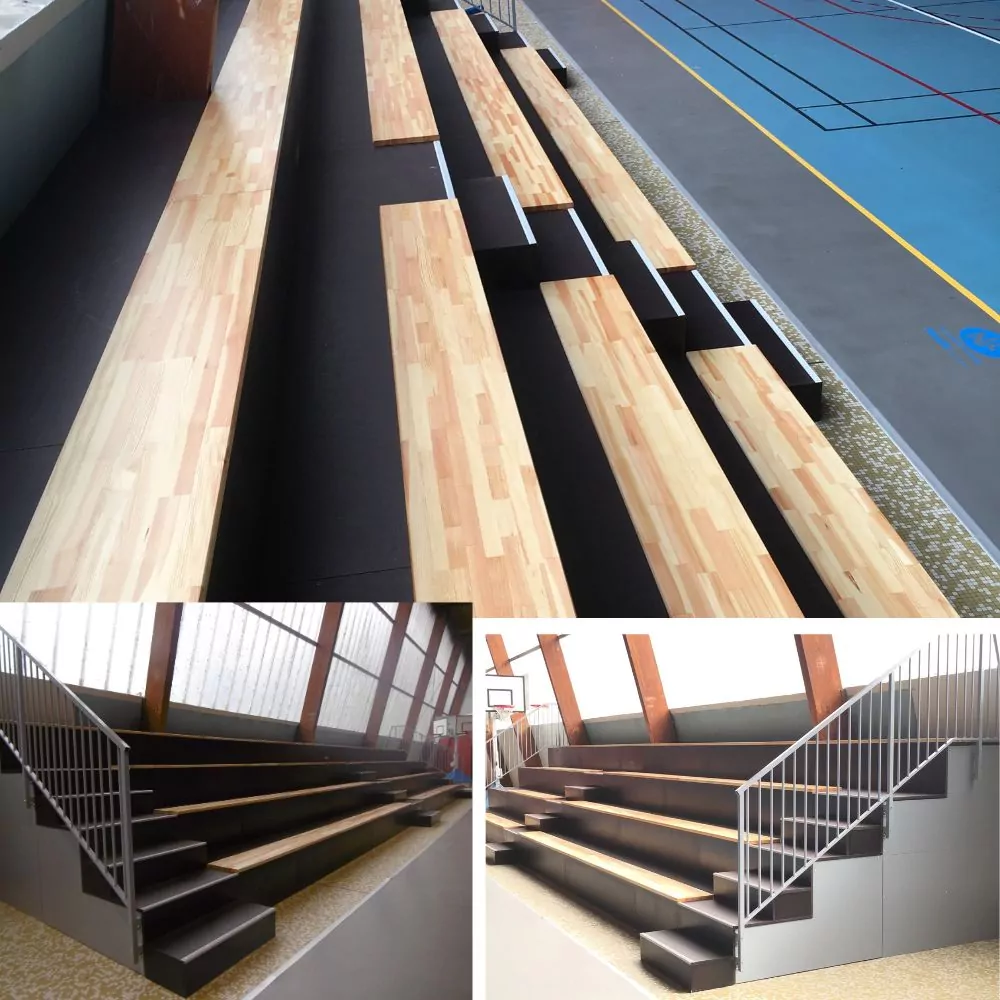 GRADINS FIXES AVEC CONTREMARCHES 2 OU 3 OU 4 RANGS - SUR MESURE