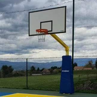 BÂTI DE BASKET 3X3 MONOTUBE - GALVA PEINT EN BLANC - DÉPORT 2.25M - SUR PLATINE - POUR GRANDS PANNEAUX - À COMPOSER