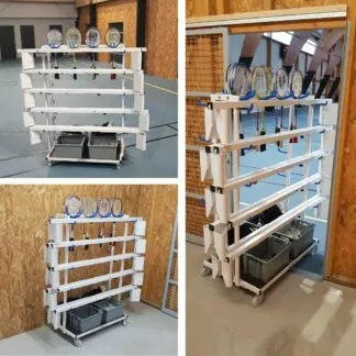 CHARIOT DE RANGEMENT - POTEAUX DE BADMINTON - FILETS – RAQUETTES…