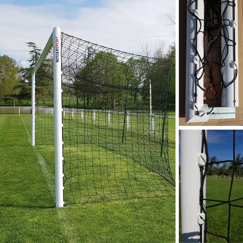 BUT DE FOOT À 8 ALUMINIUM POUR FOURREAUX AVEC CROCHETS ET FILET BLANC 4MM MONTÉS