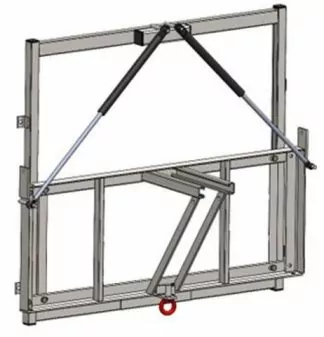 TÊTE RÉGLABLE À COMPAS À GAZ (TÊTE FIXE+DISPOSITIF RÉGLABLE À COMPAS À GAZ) POUR BUT DE BASKET MONOTUBE PIGNON - GRAND PANNEAU - AVEC PERCHE DE MANOEUVRE