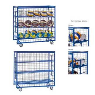 CHARIOT RACK BALLONS GRILLAGÉ - H1200 X L1500 X P800 MM - BLEU