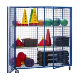 ARMOIRE GRILLAGÉE 2 PORTES - ÉTAGÈRES INCLUSES - DÉPLAÇABLE SUR ROULETTES - H1550 X L1450 X P500 MM - BLEU