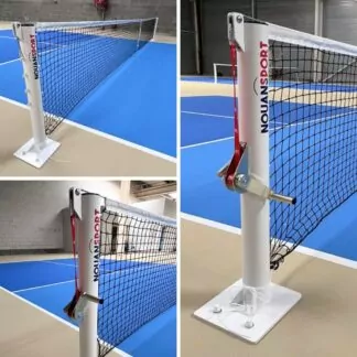 POTEAUX DE PICKLEBALL RONDS – ACIER GALVANISÉ PEINT - TENSION À SANGLE – SUR PLATINE