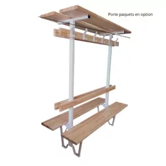 BANC DOUBLE AVEC DOSSIERS ET LISSES PATÈRES EN HÊTRE LAMELLÉ COLLÉ - HAUTEUR TOTALE 1830 MM - LARGEUR TOTALE 690 MM - FIXATION AU SOL